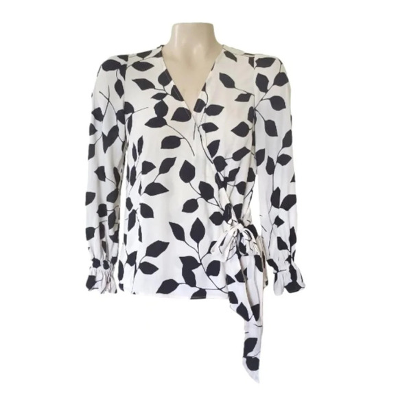 Talbots Leaf Print Wrap Top   Petite - Picture 2 of 8